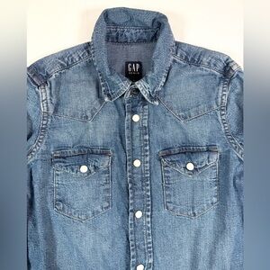 GAP KIDS Denim Medium Wash Long Sleeve Western Cowboy‎ Button Down Shirt Size S